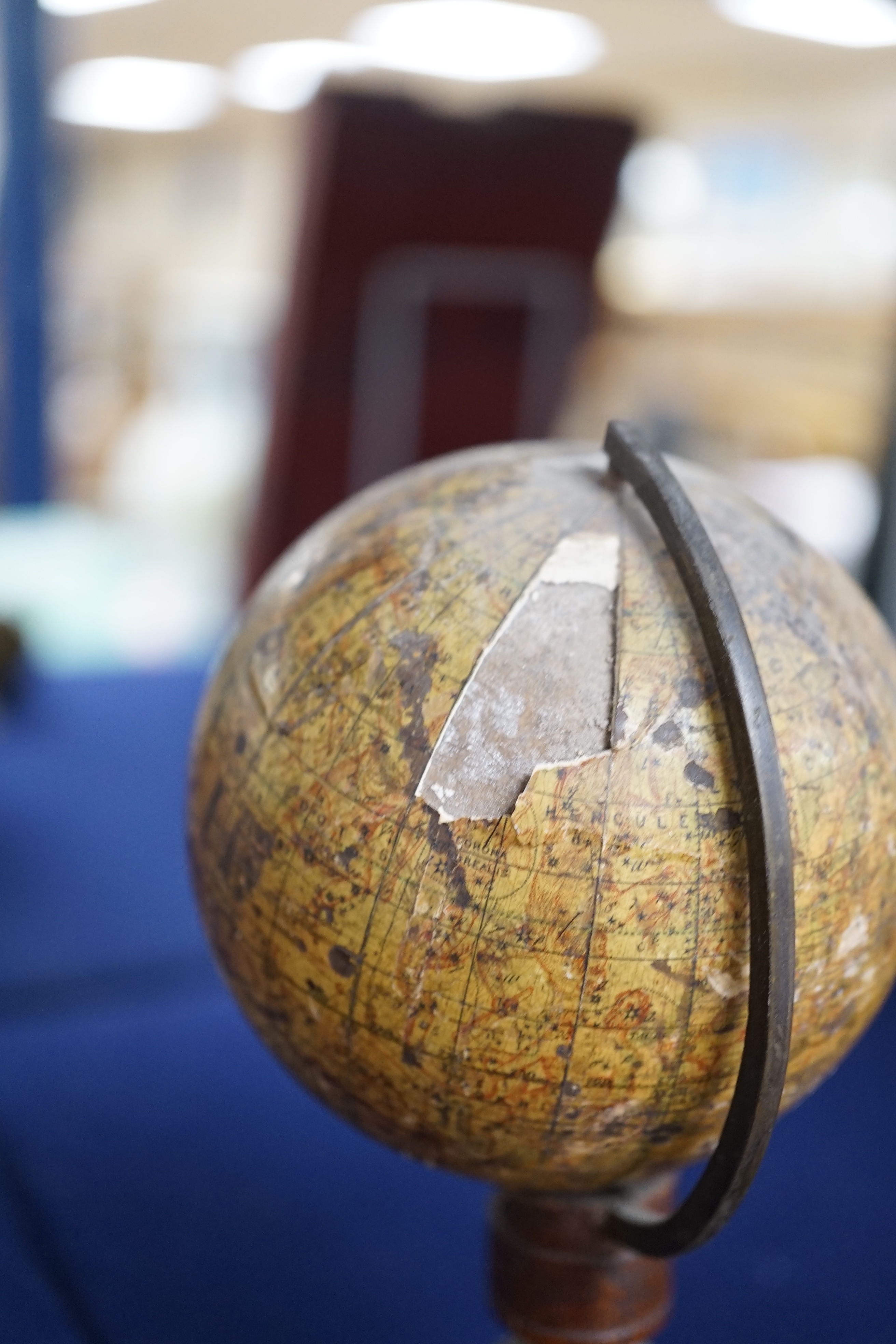 A 19th century 3 inch Stanford celestial globe, the makers panel reads; ‘A new celestial globe showing the principal stars of each Constellation E. Stanford Charing Cross, London’, diameter 7cm, on a turned mahogany stan